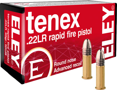 Eley Tenex Rapid Fire Pistol Round Nose 40 Grain .22 Long Rifle 1085 FPS.