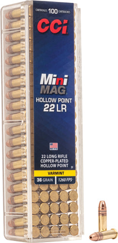 CCI Mini-Mag .22 Long Rifle 36 grain Copper Plated Hollow Point ammunition