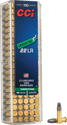 CCI Competition Green Tag .22 Long Rifle 40 grain Lead Round Nose ammunition
