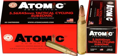 Atomic Subsonic 5.56x45mm NATO 112 grain Soft Point Round Nose ammunition