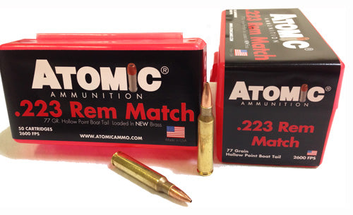 Atomic Match .223 Remington 77 grain Hollow Point Boat Tail ammunition