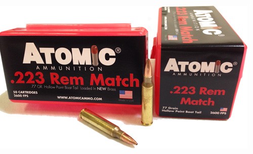 Atomic Match .223 Remington 77 grain Hollow Point Boat Tail ammunition
