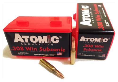 Atomic SubSonic .308 Win / 7.62x51mm 175 grain Sierra Boat Tail Hollow Point ammunition