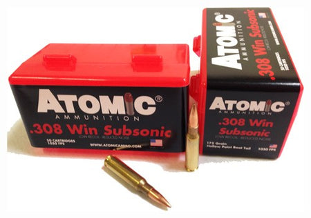 Atomic SubSonic .308 Win / 7.62x51mm 175 grain Sierra Boat Tail Hollow Point ammunition