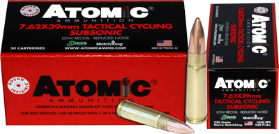 Atomic Subsonic 7.62x39mm 220 grain Hollow Point Boat Tail ammunition