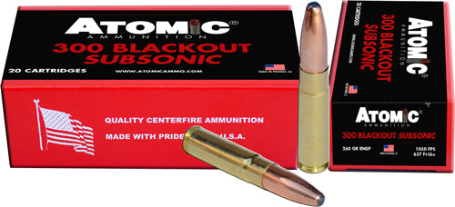 Atomic Subsonic .300 AAC Blackout 260 grain Round Nose Soft Point Boat Tail ammunition