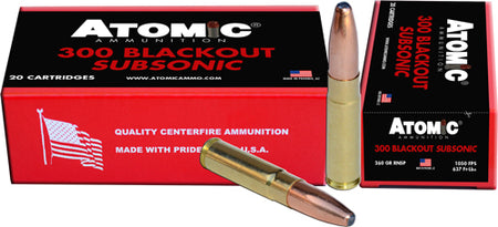 Atomic Subsonic .300 AAC Blackout 260 grain Round Nose Soft Point Boat Tail ammunition