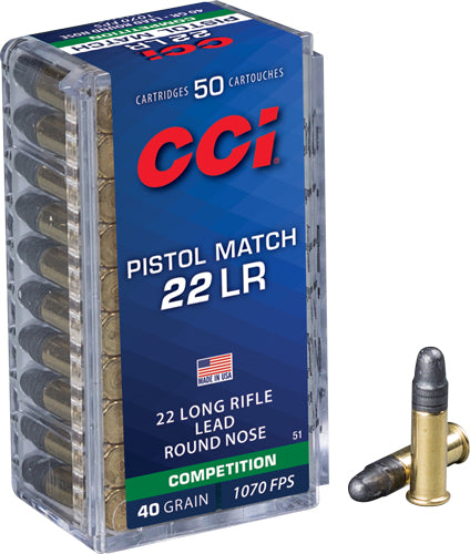 CCI Pistol Match Lead Round Nose 40 Grain .22 Long Rifle 1070 fps