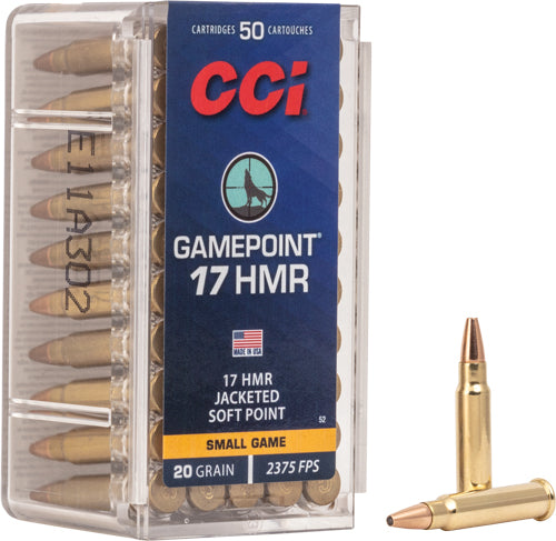 CCI Gamepoint Rimfire Ammo 17 HMR 20 Gr. Jacketed Soft Point