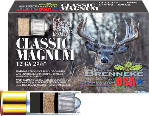 Brenneke SL-122CLM Classic Magnum Hunting 12 Gauge 2-3/4 1-1/8oz #Slug 1510 fps