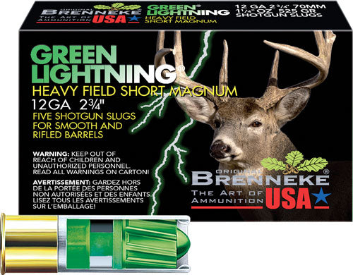 Brenneke 12 Gauge SL-122HFSGL Green Lightning Heavy Field 2.75" 1-1/4oz Slug