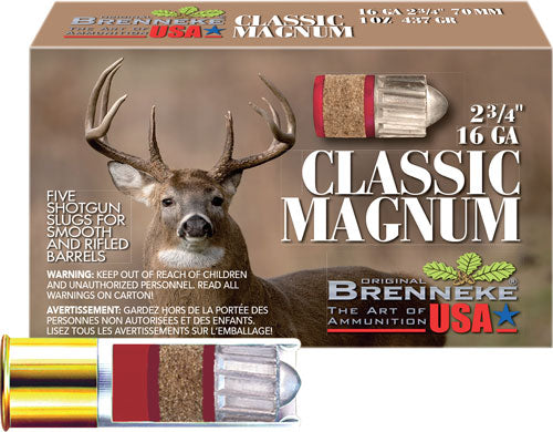 Brenneke SL-162CLM Classic Magnum Hunting 16 Gauge 2-3/4 1oz #Slug 1480 fps
