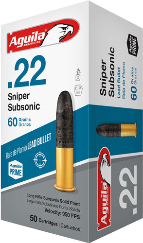 Aguila Sniper Subsonic .22 Long Rifle 60 grain Lead Solid Point ammunition