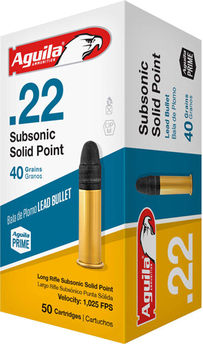 Aguila Subsonic Lead Solid Point 40 Grain .22 Long Rifle 1025 FPS.