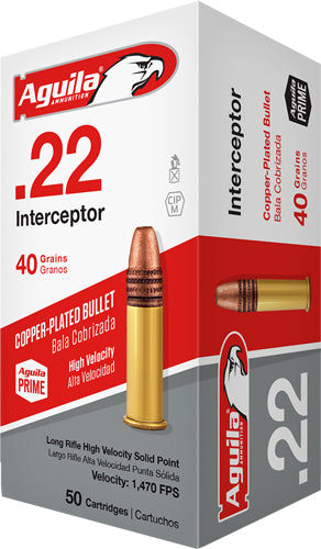Aguila Interceptor .22 Long Rifle 40 grain Copper Plated Hollow Point ammunition