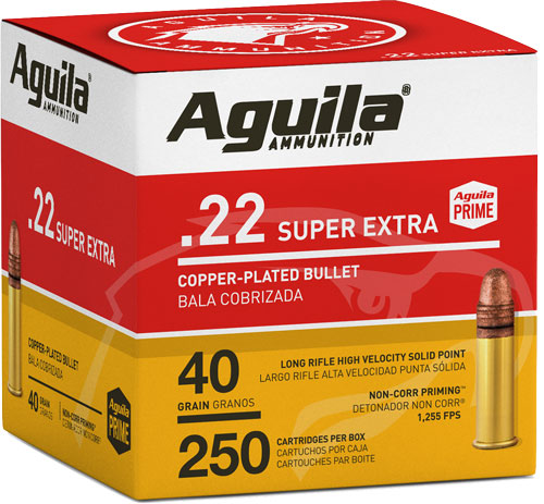 Aguila Ammunition 22 LR. High Velocity 40 Grain Solid Point(SP) Copper Plated.