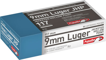 Aguila Pistol 9mm Luger / Parabellum 117 grain Jacketed Hollow Point ammunition