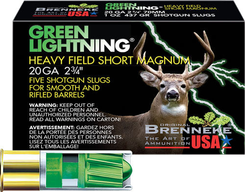 Brenneke SL-202HFSGL Green Lightning Heavy Field Short Magnum 20 Gauge 2-3/4 1oz #Slug 1392 fps