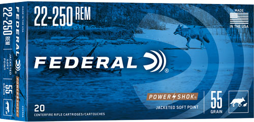 Federal PowerShok Jacketed Soft Point 55 Grain .22-250 Remington 3650 fps