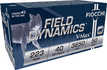 Fiocchi Field Dynamics Hornady V-Max 40 Grain .223 Remington 3650 fps