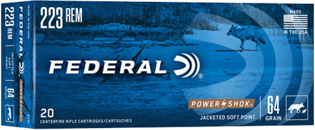 Federal PowerShok Jacketed Soft Point 64 Grain .223 Remington 3050 fps