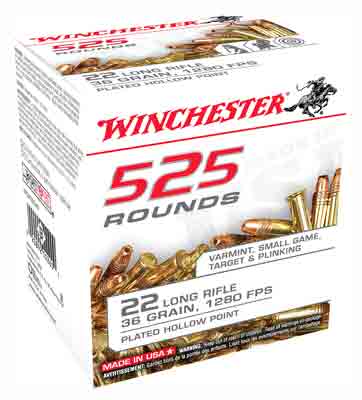Winchester USA 525 Copper Plated Hollow Point 36 Grain .22 Long Rifle 1280 fps