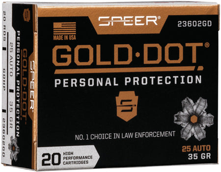Speer Gold Dot Personal Protection Hollow Point 35 Grain .25 ACP 900 fps