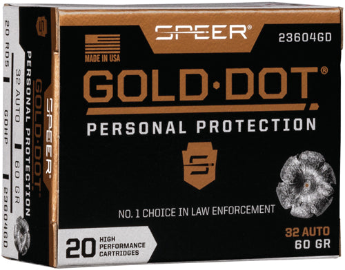 Speer Gold Dot Personal Protection .32 ACP 60 grain Hollow Point ammunition