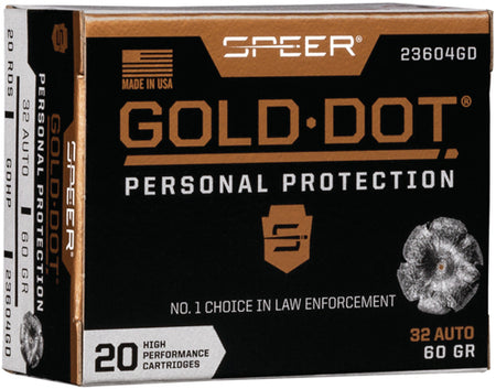 Speer Gold Dot Personal Protection .32 ACP 60 grain Hollow Point ammunition