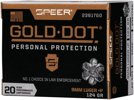 Speer Gold Dot Personal Protection Pistol Ammo 9mm +P 124 gr. HP 20 rd.