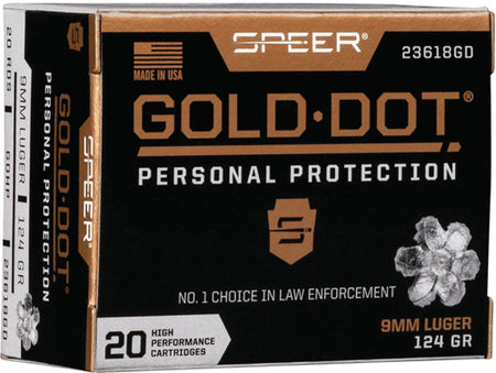 Speer Gold Dot Personal Protection 9mm Luger / Parabellum 124 grain Jacketed Hollow Point ammunition