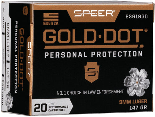 Speer Gold Dot Personal Protection 9mm Luger / Parabellum 147 grain Jacketed Hollow Point ammunition