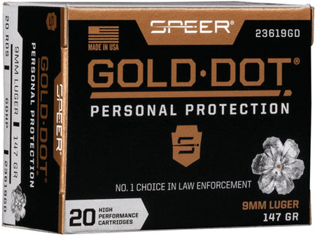 Speer Gold Dot Personal Protection 9mm Luger / Parabellum 147 grain Jacketed Hollow Point ammunition