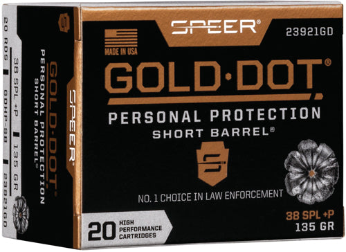 Speer .38 Special Gold Dot +P Personal Protection Short Barrel 135 Gr. Hollow Point (HP)