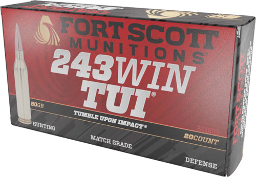 Fort Scott Munitions Tumble Upon Impact (TUI) Solid Copper Spun 80 Grain .243 Winchester 3479 fps