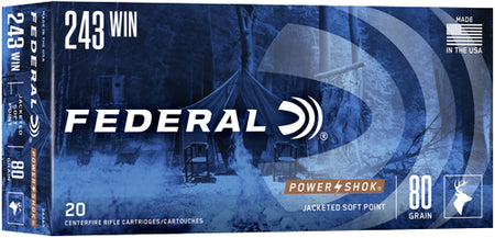 Federal PowerShok Jacketed Soft Point 80 Grain .243 Winchester 3330 fps