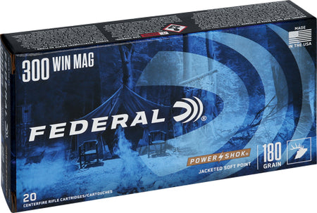 Federal PowerShok Jacketed Soft Point 180 Grain .300 Winchester Mag 2960 fps