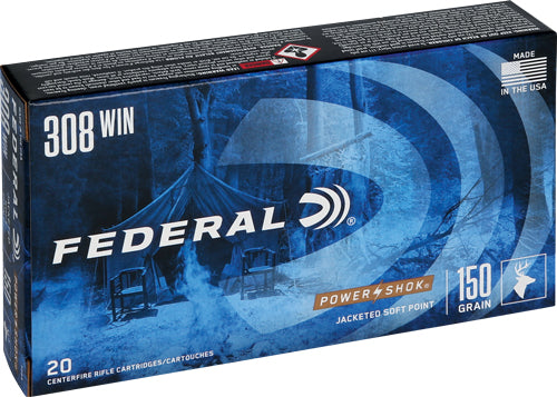 Federal PowerShok Jacketed Soft Point 150 Grain .308 Win / 7.62x51mm 2820 fps