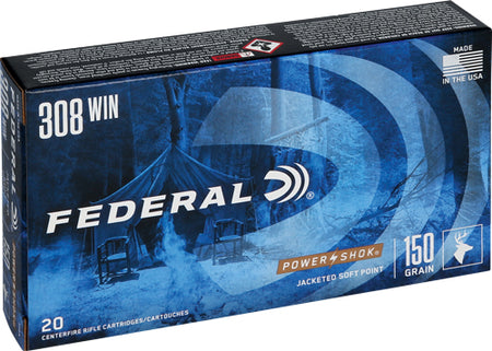 Federal PowerShok Jacketed Soft Point 150 Grain .308 Win / 7.62x51mm 2820 fps