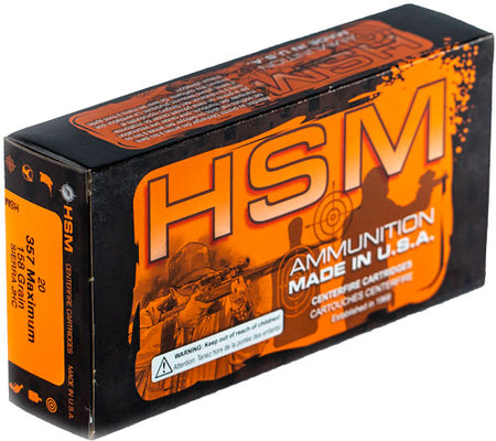 HSM Sierra .357 Maximum 158 grain Jacketed Hollow Point ammunition