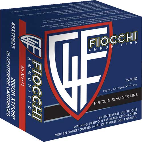 Fiocchi Hyperformance .45 ACP/Auto 200 grain Hornady XTP Hollow Point ammunition