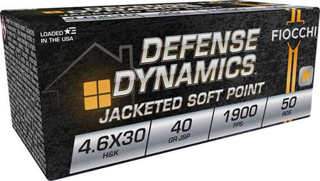 Fiocchi Defense Dynamics Jacketed Soft Point 40 Grain 4.6x30mm HK 1900 fps