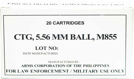 Armscor M855 5.56x45mm NATO 62 grain Full Metal Jacket ammunition
