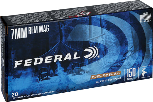 Federal PowerShok Jacketed Soft Point 150 Grain 7mm Remington Mag 3110 fps