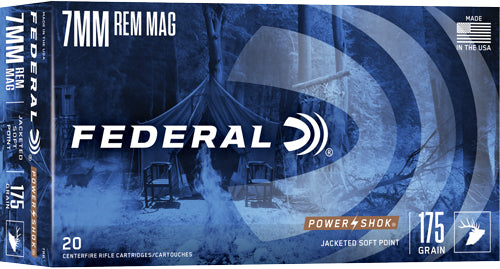 Federal PowerShok Jacketed Soft Point 175 Grain 7mm Remington Mag 2860 fps