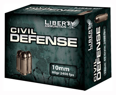Liberty Ammunition Civil Defense Protection Lead Free Fragmenting Hollow Point 60 Grain 10mm Auto 2400 fps