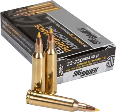 Sig Sauer Elite Hunting Varmint & Predator .22-250 Remington 40 grain Extreme Expansion Tip ammunition