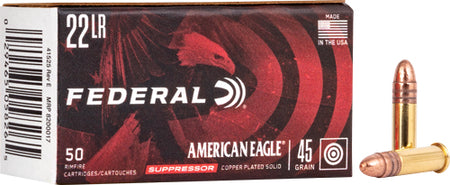 Federal American Eagle Suppressor Rimfire Ammo 22 LR. 45 gr. Copper Plated 50 rd.
