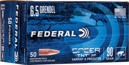 Federal American Eagle Varmint & Predator 6.5mm Grendel 90 grain Jacketed Hollow Point ammunition