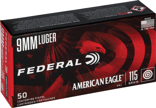 American Eagle  Full Metal Jacket 115 Grain 9mm Luger/Parabellum 1180 fps